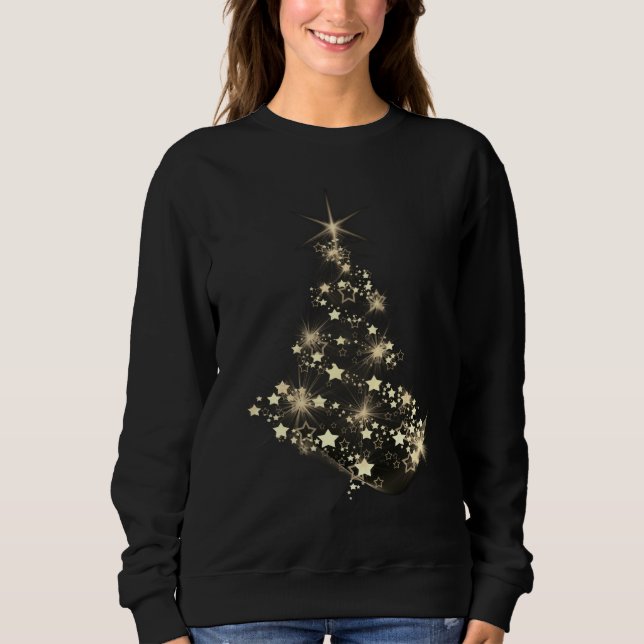 Sweatshirt Golden Shine of Stars on Christmas Tree Dark  (Devant)