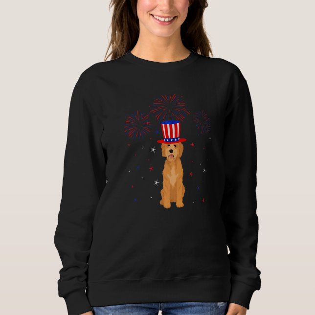 Sweatshirt Goldendoodle Chien Rouge Blanc Bleu Feu d'artifice (Devant)