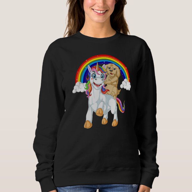 Sweatshirt Goldendoodle Dog Riding Unicorn Rainbow Girls & Ki (Devant)