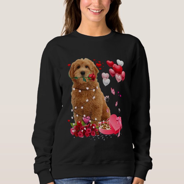 Sweatshirt Goldendoodle Rose Heart Happy Valentine Day Dog Mo (Devant)