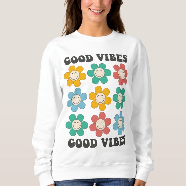 Sweatshirt Good Vibes Fleurs marguerites colorées (Devant)