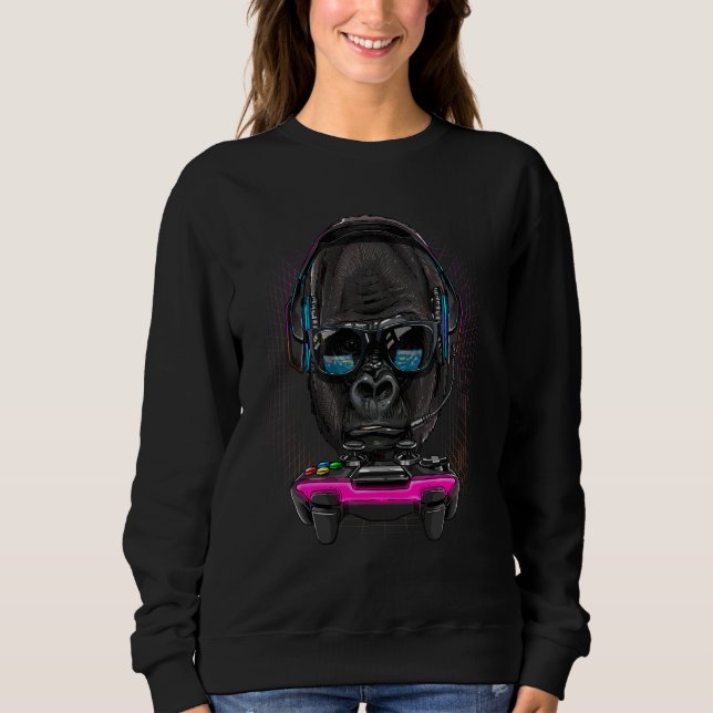 Sweatshirt Gorilla Gamer Pc Ordinateur Jeu Vidéo En Streaming (Devant)