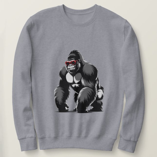 Sweatshirt Gorille avec Lunettes de Soleil en Forme de Cœur (Design devant)