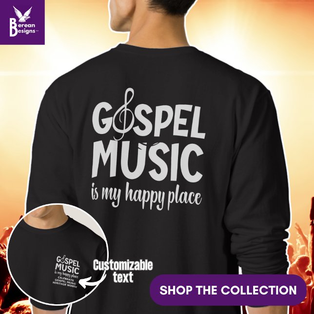 Sweatshirt GOSPEL MUSIC EST MON ENDROIT HEUREUX Christian (Gospel Music is my Happy Place stylish Christian sweatshirt with design on front and back.)