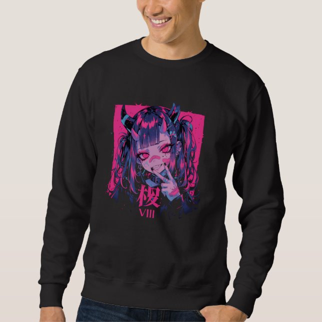 Sweatshirt Goth Grunge Demon Anime Girl Waifu Horror Alt Aest (Devant)