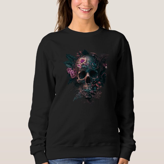 Sweatshirt Gothic Skull and Flowers Clothing For Women and Me (Devant)