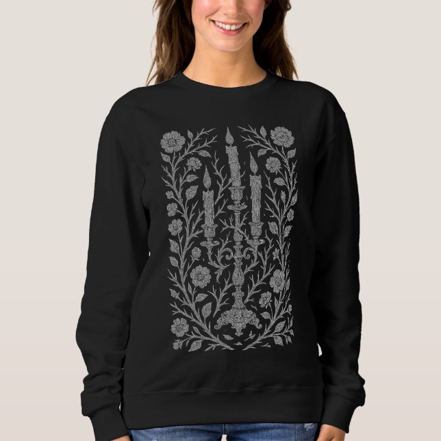 Sweatshirt Gothique Floral Candelabrum - Vintage Line Art (Devant)