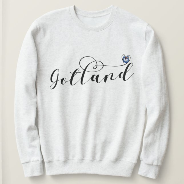 Sweatshirt Gotland Drapeau Design de script de coeur, Suède (Design devant)