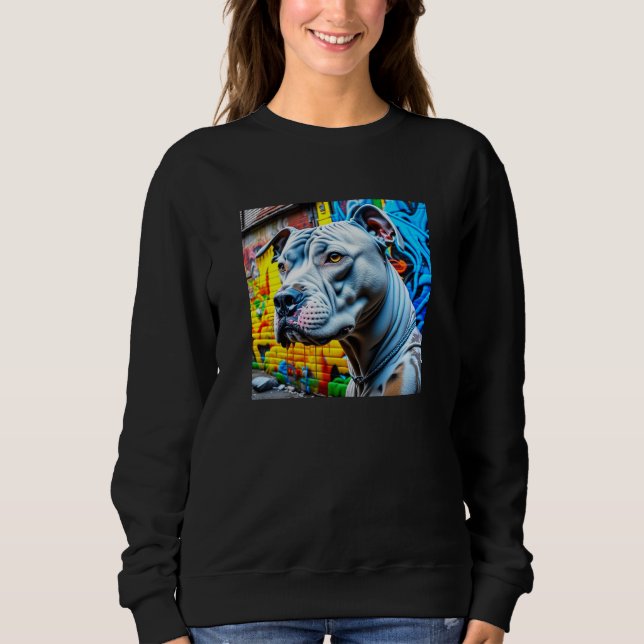 Sweatshirt Graffiti Street Art Blanc Pitbull Lover (Devant)