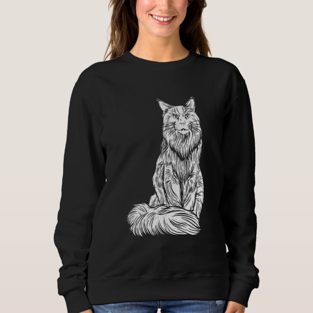 Sweatshirt Grand Chat À Coon Maine Avec Chat Long Fluffé (Devant)