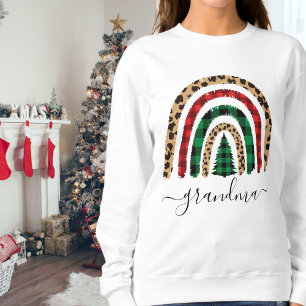Sweatshirt Grand-mère Plaid et Empreinte de léopard Rainbow S
