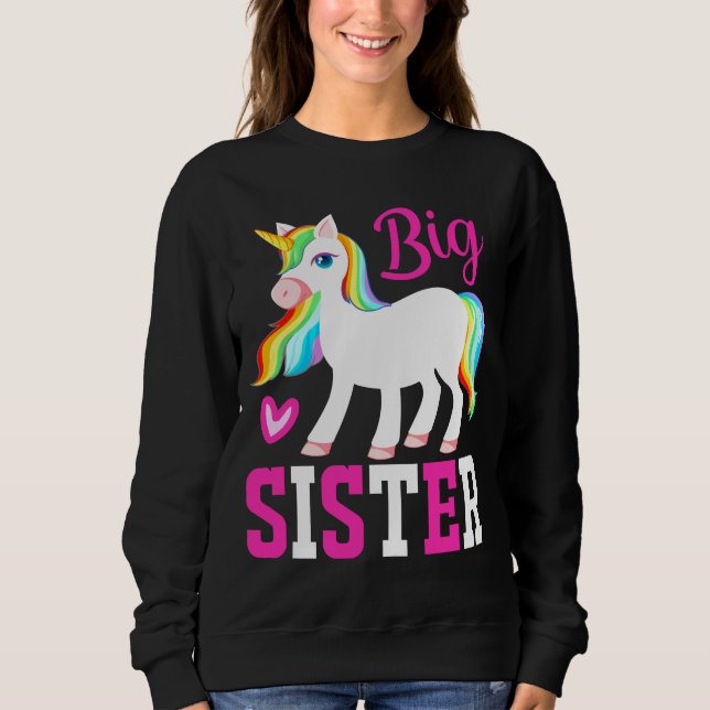 Sweatshirt Grande Soeur Unicorne Magique avec Mane Arc-en-Cie (Devant)