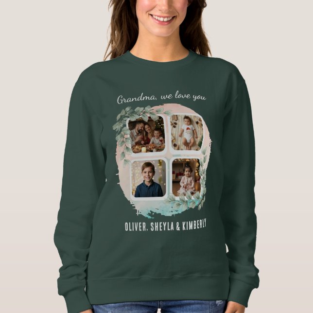 Sweatshirt Grandma we love you 6 Photo Collage Eucalyptus (Devant)