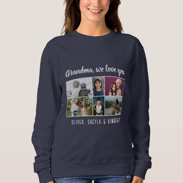 Sweatshirt Grandma we love you Grandchildren 6 Photo Collage (Devant)