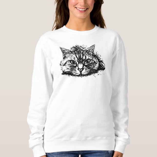 Sweatshirt Graphique de chat noir blanc personnalisé pour mam (Devant)