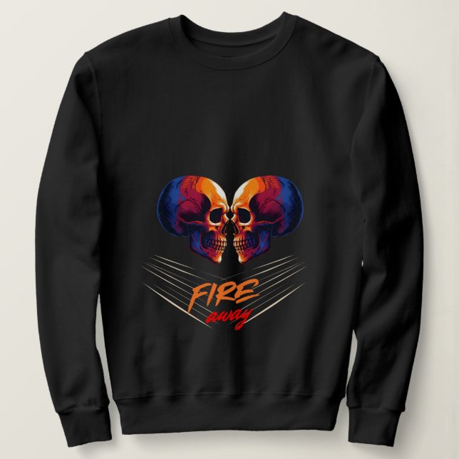 Sweatshirt Graphisme de crânes jumeaux bleu et orange vibrant (Design devant)
