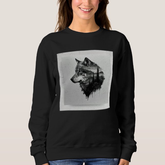 Sweatshirt Gray Wolf Paint Splatter Warrior Wild Animal Uniqu (Devant)