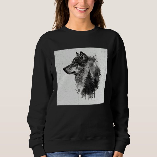Sweatshirt Gray Wolf Paint Splatter Warrior Wild Animal Uniqu (Devant)