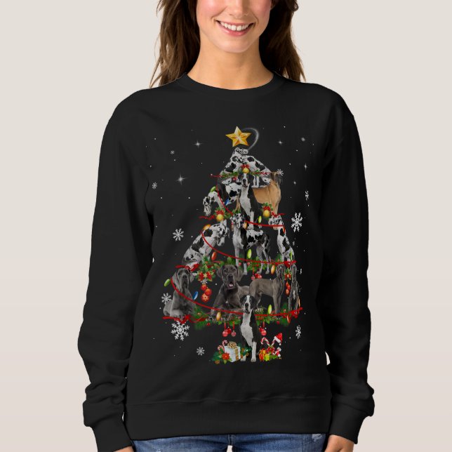 Sweatshirt Great Dane Christmas Dog Tree Lights Pajamas Funny (Devant)