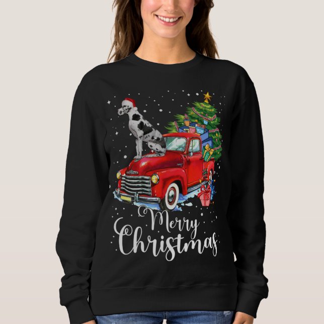 Sweatshirt Great Dane Rides Camion rouge Pajama de Noël (Devant)
