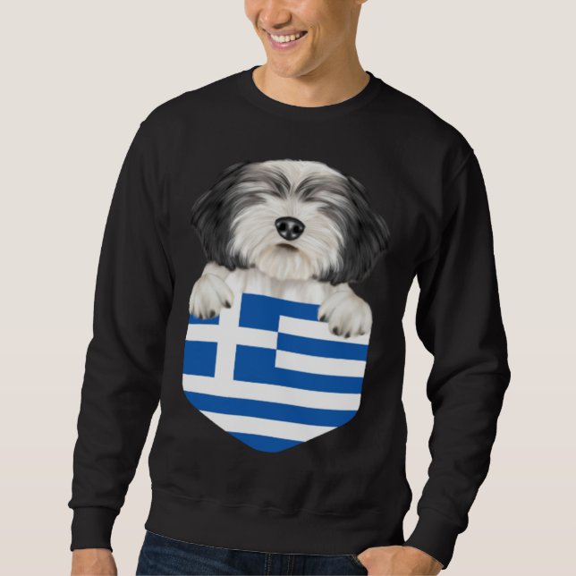 Sweatshirt Greece Flag Polish Lowland Sheepdog Dog In Pocket (Devant)