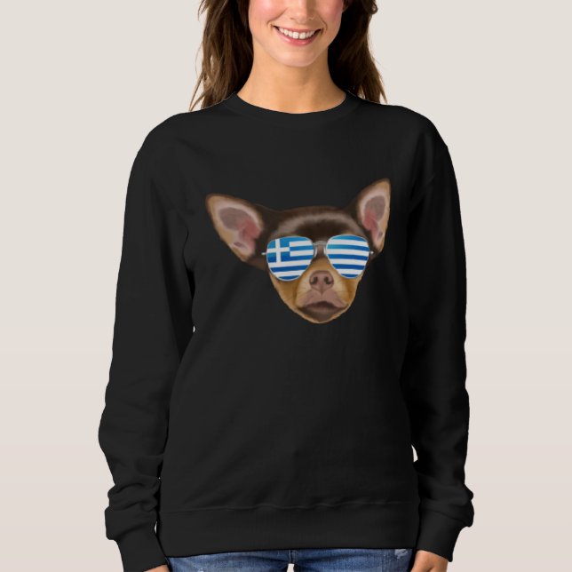Sweatshirt Greek Flag Brown Chihuahua Dog Greece Pocket (Devant)