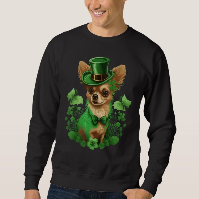 Sweatshirt Green Chihuahua shamrock on St Patricks Day Chihua (Devant)
