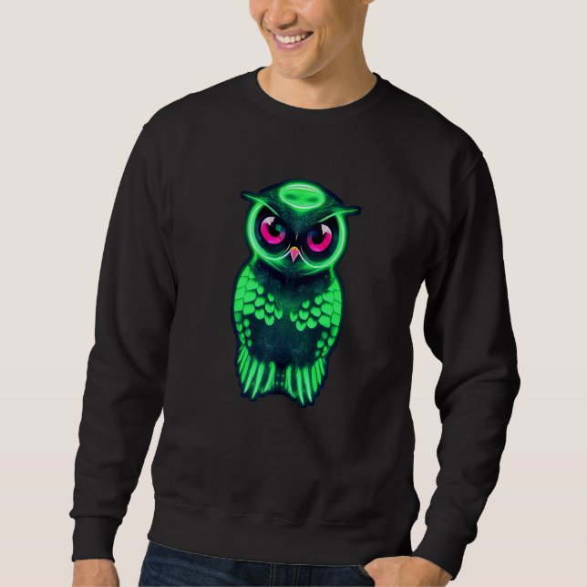 Sweatshirt Green Cyberpunk Owl With Pink Eyes And Beak  Beaut (Devant)