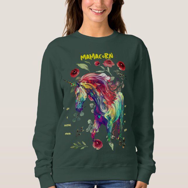 Sweatshirt (Green forestier) Mama Unicorn (Devant)