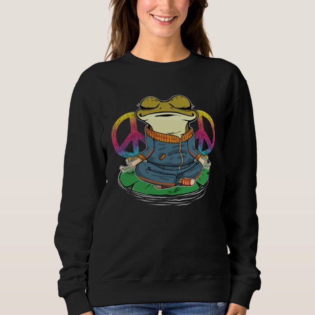 Sweatshirt Green Frog Yoga Meditation & Peace Sign Tie Dye Fr (Devant)