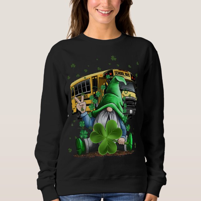 Sweatshirt Green Gnomes Bus School Conducteur Et Shamrock St  (Devant)