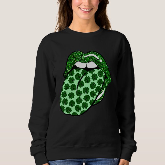 Sweatshirt Green Lips Mouth Shamrock Tongue Out Saint Patrick (Devant)