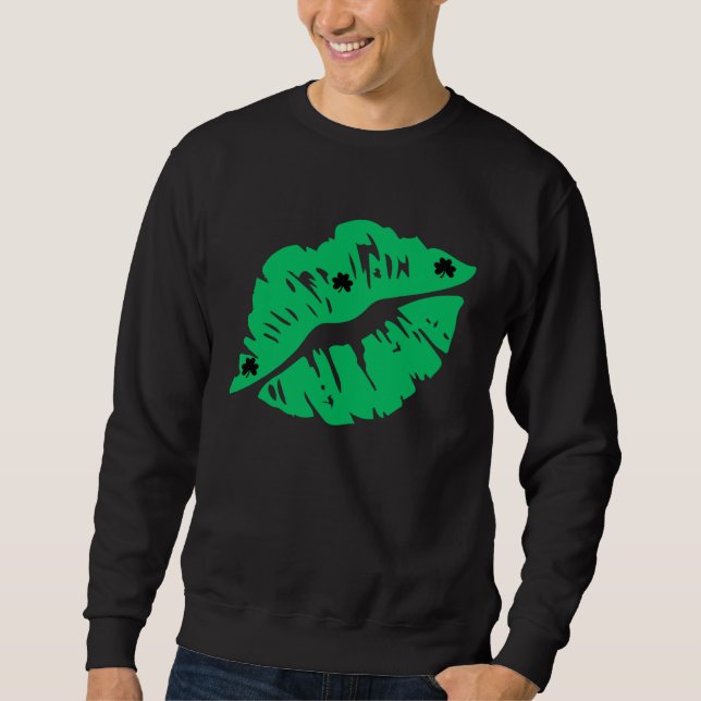 Sweatshirt Green Shamrock Lips Kiss St Patricks Day Irish Wom (Devant)