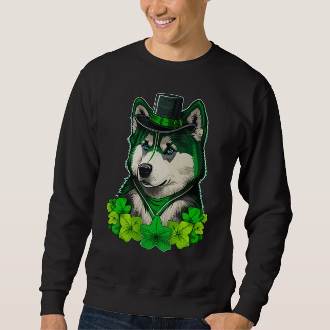 Sweatshirt Green shamrock on St Patricks Day Alaskan Malamute (Devant)