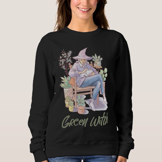 Sweatshirt Green Witch Herbs Wiccan Pagan Healing Plants Natu (Devant)