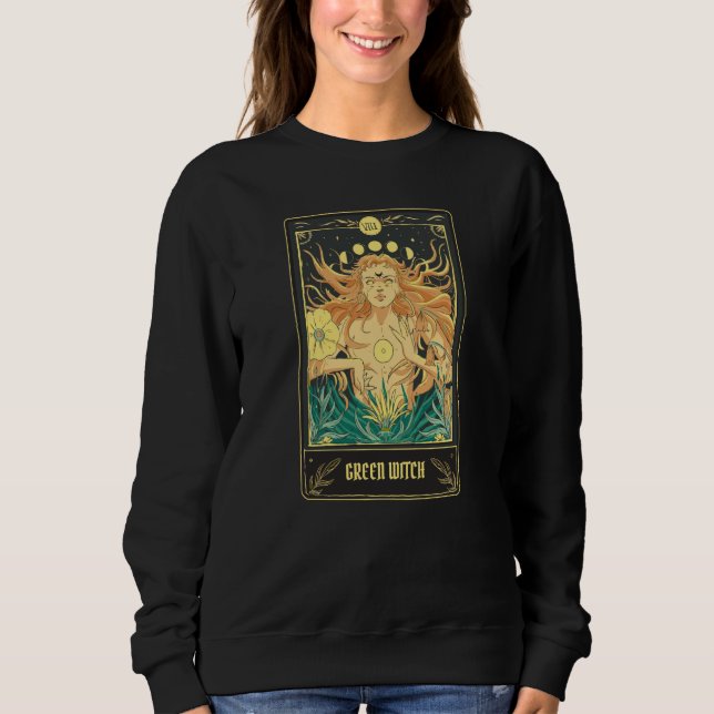 Sweatshirt Green Witch Tarot Card Pagan Wicca Wiccan Retro Vi (Devant)