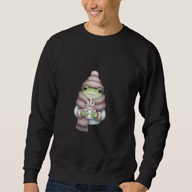 Sweatshirt Grenouille à l'aquarelle douce avec bonnet et écha (Devant)