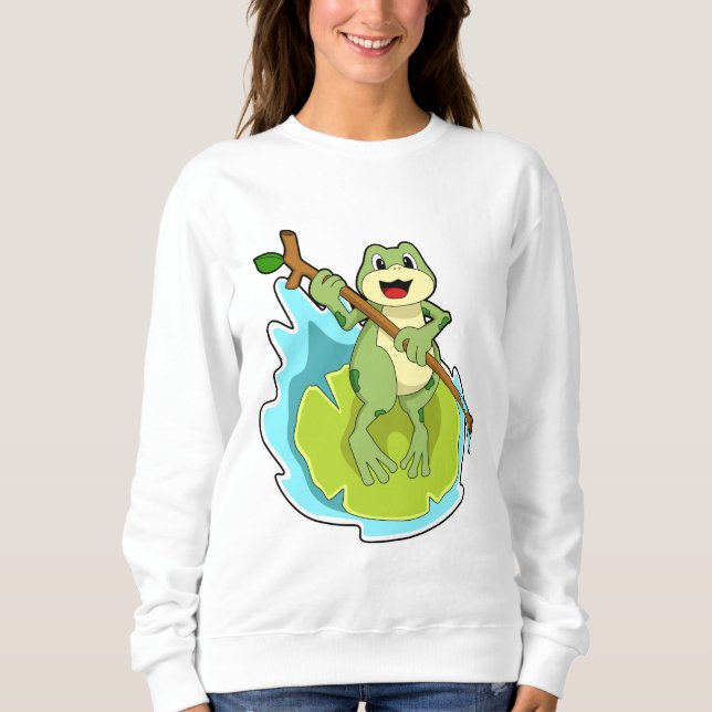 Sweatshirt Grenouille comme randonneur avec bâton (Devant)