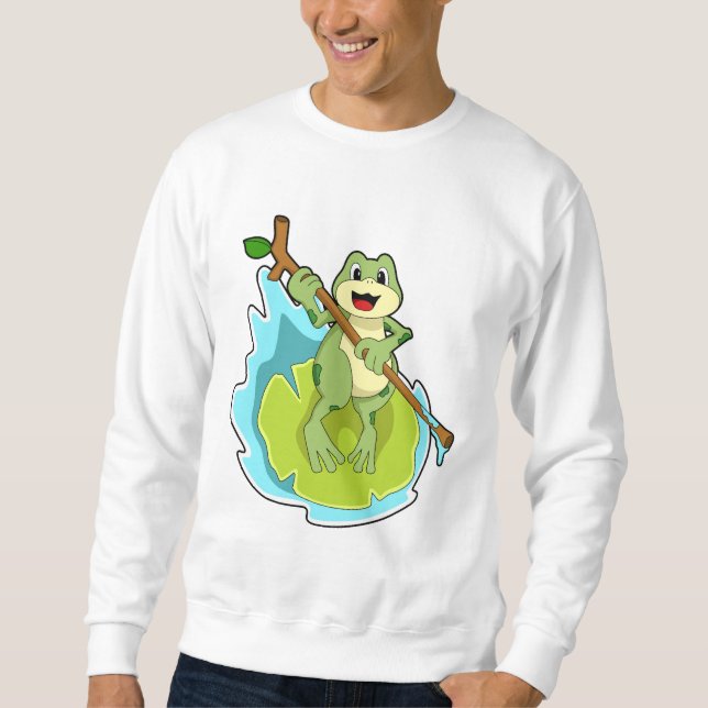 Sweatshirt Grenouille comme randonneur avec bâton (Devant)