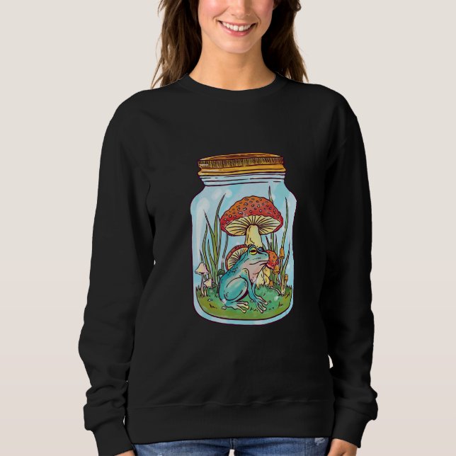 Sweatshirt Grenouille Cute Dans La Jarre Mason Aux Champignon (Devant)