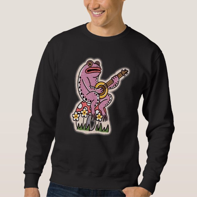 Sweatshirt Grenouille Jouant Banjo - Assis Sur Champignons -  (Devant)