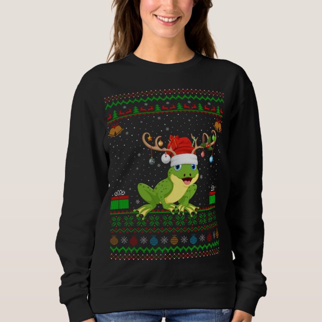 Sweatshirt Grenouille Lover Reindeer Santa Hat Correspondant  (Devant)