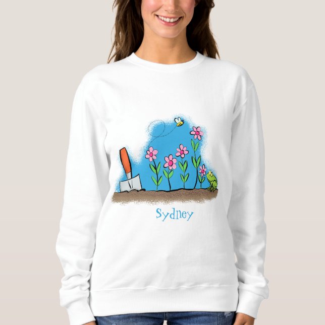 Sweatshirt Grenouille mignonne et abeille dans le jardin dess (Devant)