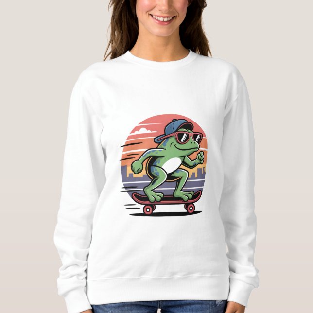 Sweatshirt Grenouille sur skateboard (Devant)