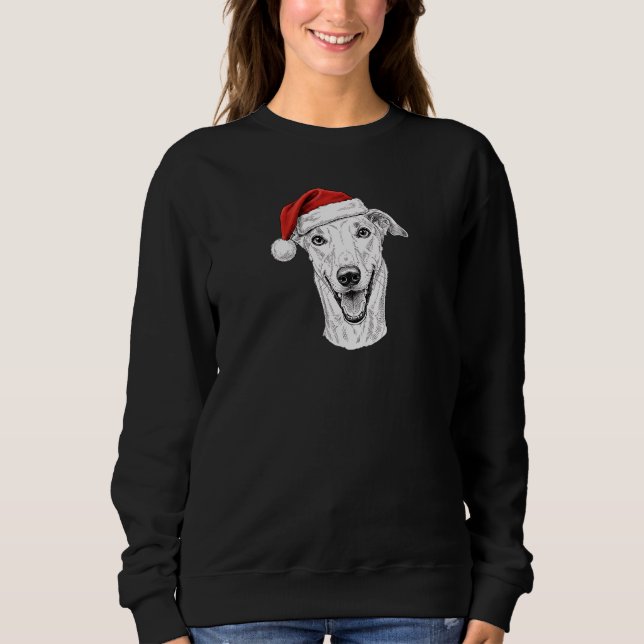 Sweatshirt Greyhound Hand-Drawn Portrait Christmas Santa Dog (Devant)