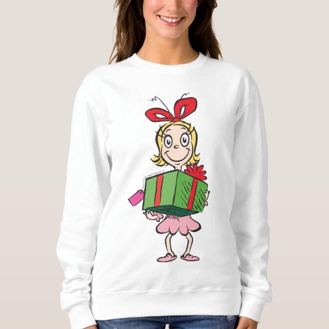 Sweatshirt Grinch | Cindy-Lou Who - Tenant un Cadeau (Devant)