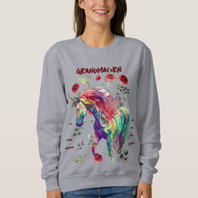 Sweatshirt (Gris) Grandma Unicorne (Devant)