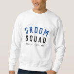 Sweatshirt Groom Squad | Moderne Bachelor Groomsman Design<br><div class="desc">"Groom Squad", un "Groom Squad", mignon, sobre et élégant, cite des oeuvres d'art sweatshirt avec une typographie moderne et minimaliste en noir et bleu marine dans un style cool et tendance. Le slogan, le nom et le rôle peuvent facilement être personnalisés avec les noms de votre équipe de mariés, par...</div>