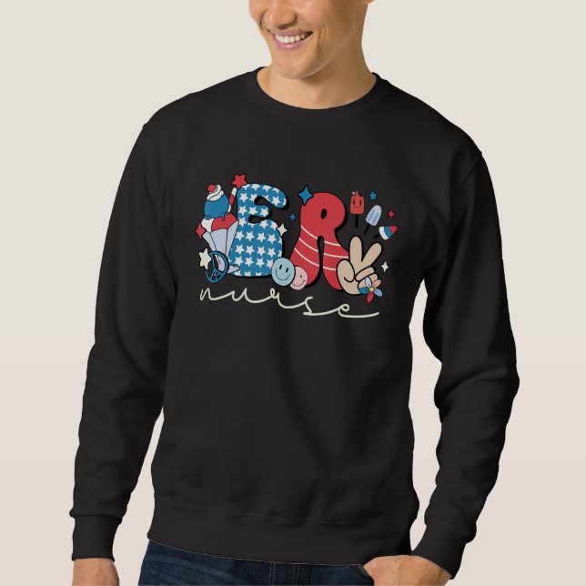 Sweatshirt Groovy 4th of July ER Nurse Patriotic Emergency Ro (Devant)