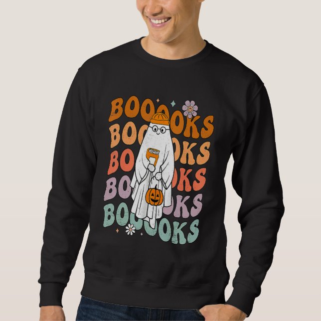 Sweatshirt Groovy Halloween Booooks Ghost Hippie Boo Reading  (Devant)